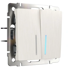 Изображение Выключатель двухклавишный с подсветкой (перламутровый рифленый) W1120113